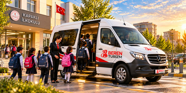 Kapaklı İlkokulu önünde Beren Turizm öğrenci servisi